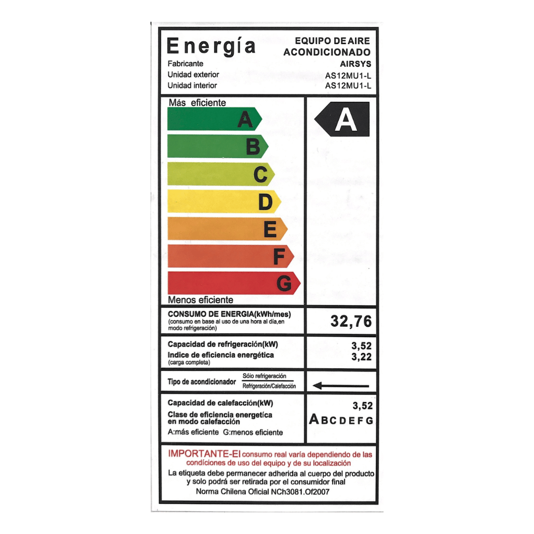 Aire Acondicionado Airsys Split Muro Convencional Modelo L 9/12 BTU